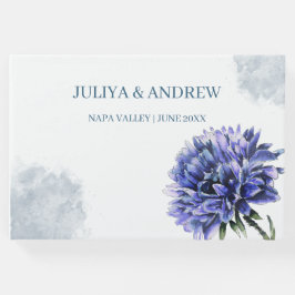 Marineblauw bloemeneenvoudige bruiloft gastenboek