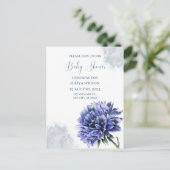 Marineblauw bloemeneenvoudige jongen baby shower briefkaart (Staand voorkant)