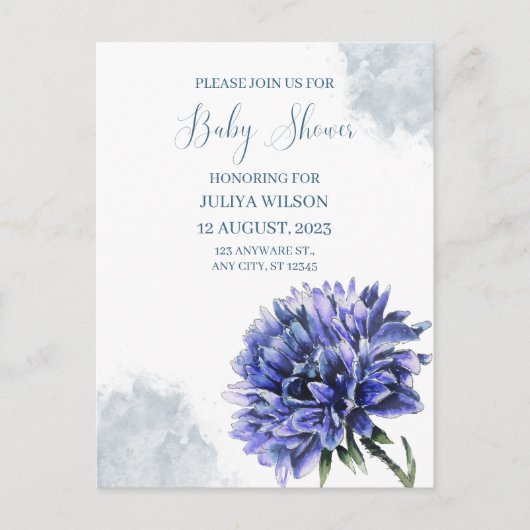 Marineblauw bloemeneenvoudige jongen baby shower briefkaart (Voorkant)