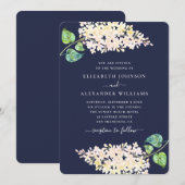 Marineblauw bloemenhuwelijk. Waterverf lila bloeme Kaart (Voorkant / Achterkant)