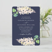 Marineblauw bloemenhuwelijk. Waterverf lila bloeme Kaart (Staand voorkant)