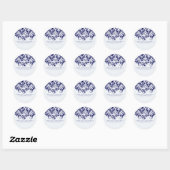 Marineblauw bloemenkant ronde sticker (Vel)