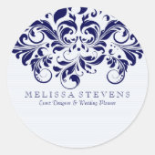 Marineblauw bloemenkant ronde sticker (Voorkant)