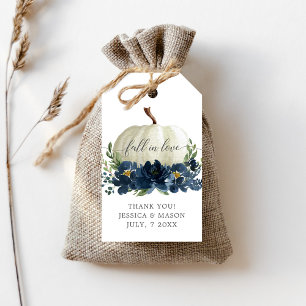 Marineblauw Bloemenpompoen Dank u Favor Tags Cadeaulabel