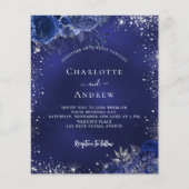 Marineblauw bloemenQR RSVP budget bruiloft uitnodi Flyer (Voorkant)