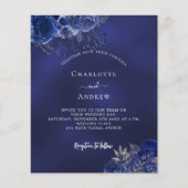 Marineblauw bloemenQR RSVP budget bruiloft uitnodi Flyer (Voorkant)