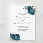 Marineblauw Bloementuin Bruiloft Kaart (Voorkant)