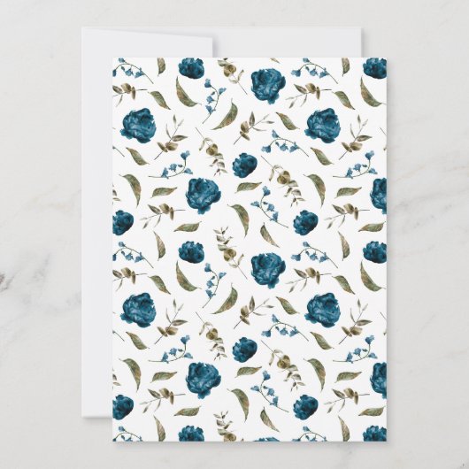 Marineblauw Bloementuin Bruiloft Kaart (Achterkant)