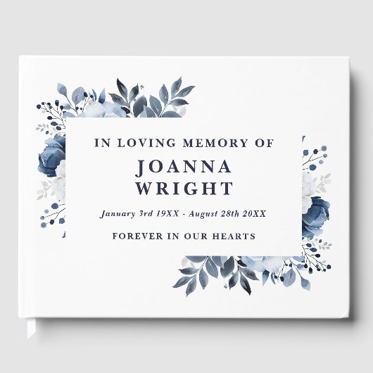 Marineblauw bloemetje in liefdevolle herinnering b gastenboek (Voorkant)