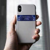 Marineblauw bloemetjes rozen retouradres etiket