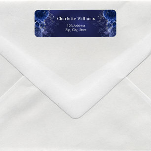 Marineblauw bloemetjes rozen retouradres etiket