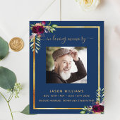 Marineblauw bloemgoudfotobegrafenisprogramma