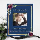 Marineblauw bloemgoudfotobegrafenisprogramma