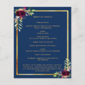 Marineblauw bloemgoudfotobegrafenisprogramma