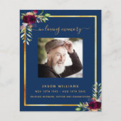 Marineblauw bloemgoudfotobegrafenisprogramma