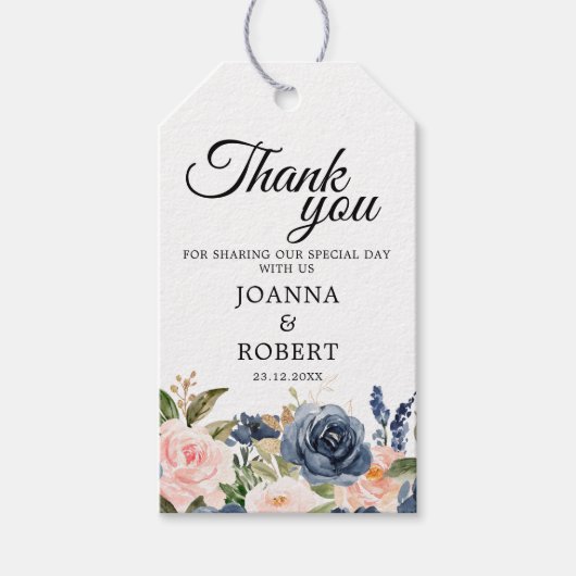 Marineblauw Bloemmotief Botanisch Cadeaulabel (Voorkant)