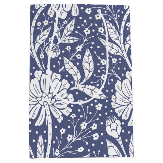 Marineblauw bloemmotief in William Morris-stijl Medium Cadeauzakje