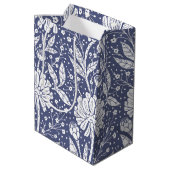 Marineblauw bloemmotief in William Morris-stijl Medium Cadeauzakje (Achterkant Gekanteld)
