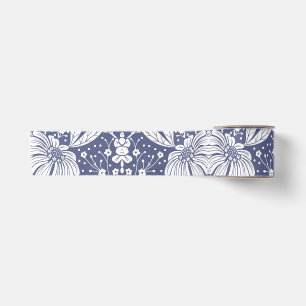 Marineblauw Bloemmotief in William Morris Stijl Satijnen Lint