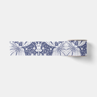 Marineblauw Bloemmotief in William Morris Stijl Satijnen Lint