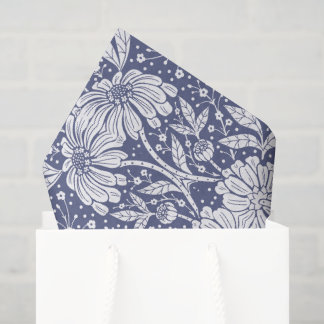 Marineblauw bloemmotief in William Morris-stijl Tissuepapier