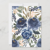 Marineblauw Bloemmotief Waterverf Bruidsdouche Kaart (Achterkant)