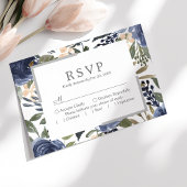 Marineblauw Bloemmotief Waterverf Trouwen RSVP Kaartje