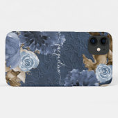 Marineblauw Bloemrijk Aquarel Bruin Lofwerk Monogr Case-Mate iPhone Case (Achterkant (horizontaal))