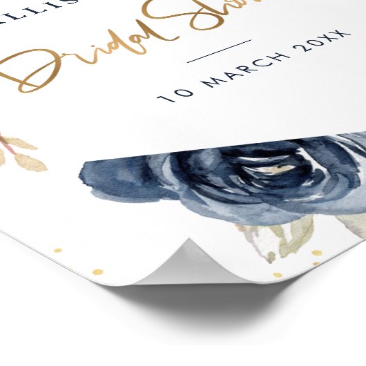 Marineblauw & blos bloem bruidsfeest verwelkomings poster (Hoek)