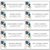 Marineblauw Blush Bloemen Bruiloft Gast Adres Sticker (Voorkant)