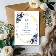 Marineblauw & Blush Bloemige Geometrische Huwelijk