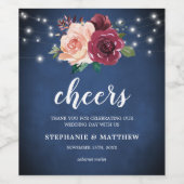 Marineblauw Blush Bourgondische Rozen Lichten Brui Wijn Etiket (Enkel label)