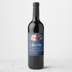 Marineblauw Blush Bourgondische Rozen Lichten Brui Wijn Etiket