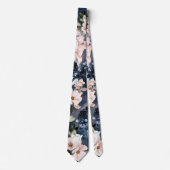 Marineblauw & Blush Pioenrozen & Lelies Bruiloft Stropdas (Voorkant)