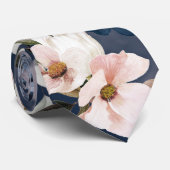Marineblauw & Blush Pioenrozen & Lelies Bruiloft Stropdas (Opgerold)