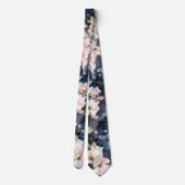 Marineblauw & Blush Pioenrozen & Lelies Bruiloft Stropdas (Achterkant)