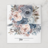 Marineblauw Blush Roze Bloemen Bruiloft Tafel Numm Plaatskaartje (Buitenkant ongevouwen)
