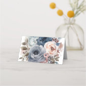 Marineblauw Blush Roze Bloemen Bruiloft Tafel Numm Plaatskaartje (Achterkant)