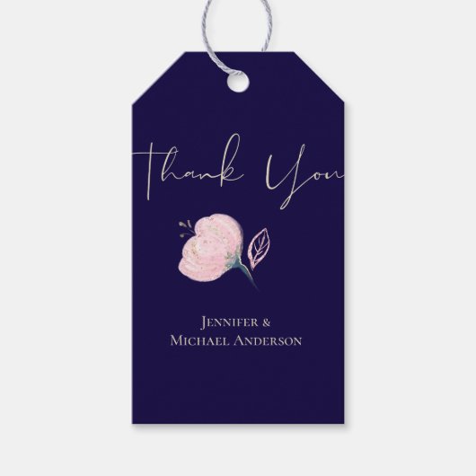 Marineblauw Blush Roze Goud Trouwbudget Cadeaulabel (Voorkant)