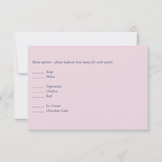 Marineblauw Blush Roze Gouden Bruiloftsbudget RSVP Kaartje (Achterkant)