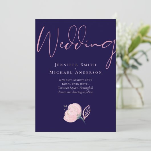 Marineblauw Blush Roze Gouden Trouwbudget (Staand voorkant)