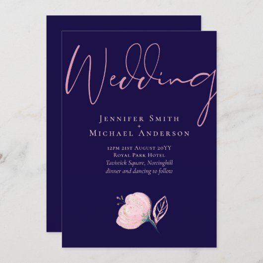 Marineblauw Blush Roze Gouden Trouwbudget (Voorkant / Achterkant)