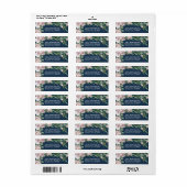 Marineblauw & Blush Roze Stoffig Roos Groen Bruilo Etiket (Full Sheet)