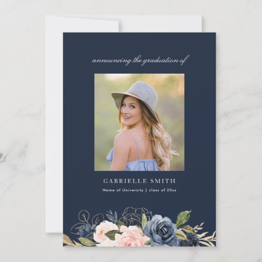 Marineblauw blush-schooldiploma kaart (Achterkant)