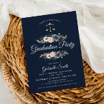 Marineblauw blush-schooldiploma kaart<br><div class="desc">Een elegante foto-afstuderen-uitnodigingskaart met blauwe en witte kleuren en blauw en blauwe waterverf bloemen. De tekstdetails en het afbeelding kunnen worden gepersonaliseerd.</div>