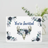 Marineblauw boeket met schedel 5" x 7" Uitnodiging (Staand voorkant)