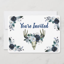 Marineblauw boeket met schedel 5" x 7" Uitnodiging