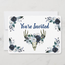 Marineblauw boeket met schedel 5" x 7" Uitnodiging