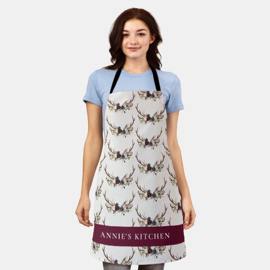 Marineblauw bogundy florale elegant elegant schort (Gedragen)