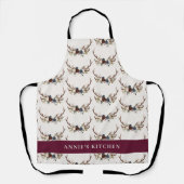 Marineblauw bogundy florale elegant elegant schort (Voorkant)